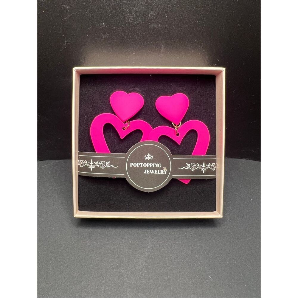 New Pop Topping Jewelry Hot Pink Heart Shaped Drop Earrings